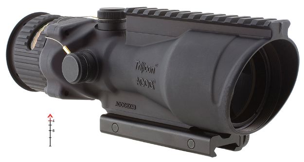 Picture of Trijicon 100012 ACOG  Black Hardcoat Anodized 6x 48mm Illuminated Amber Chevron .223/5.56 BDC Reticle