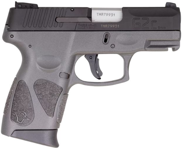 Picture of Taurus 1G2C93112G G2C  Compact Frame 9mm Luger 12+1 3.26" Matte Stainless Steel Barrel, Matte Black Serrated Alloy Steel Slide, Gray Polymer Frame w/Picatinny Rail & Polymer Grip, Right Hand