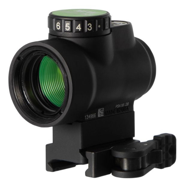 Picture of Trijicon 2200033 MRO  Matte Black 1 x 25 mm 2 MOA Green Dot Levered Quick Release Full Cowitness Mount