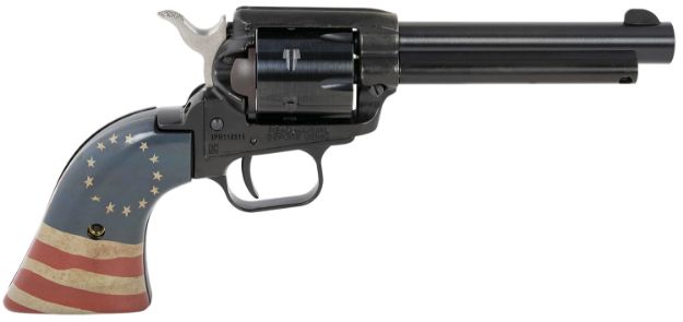 Picture of Heritage Mfg RR22B4HBR Rough Rider Betsy Ross 22 LR 6 Shot, 4.75" Black Steel Barrel, Black Zinc Alloy Frame, Black Cylinder, US Flag Polymer Grip, Hammer/Thumb Safety, Exposed Hammer