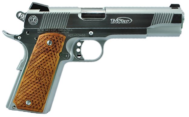 Picture of TriStar 85612 American Classic II 1911 45 ACP 8+1, 5" Stainless Steel Barrel, Chrome Serrated Steel Slide, Chrome Steel Frame w/Beavertail, Wood Grip