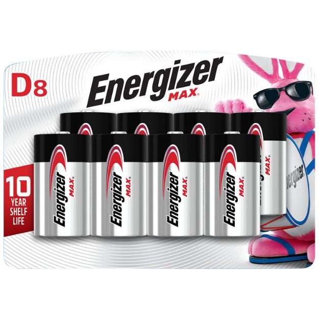 Picture of Energizer E95BP8 MAX D Batteries  Black & Silver Alkaline 1.5 Volt, Qty (12) 8 Pack