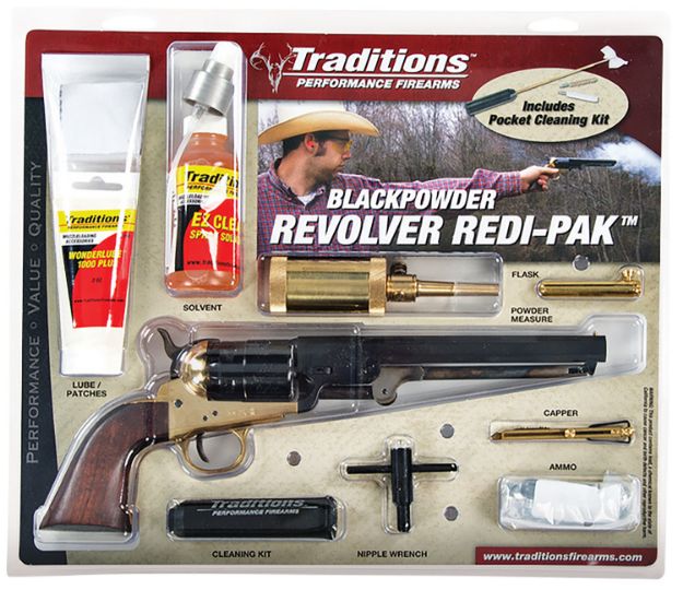 Picture of Traditions FRS18511 1851 Navy Break Open 44 Cal #11 Percussion 7.50" 6 Shot Brass Frame Blued Barrel & Cylinder Walnut Grip (Redi-Pak)