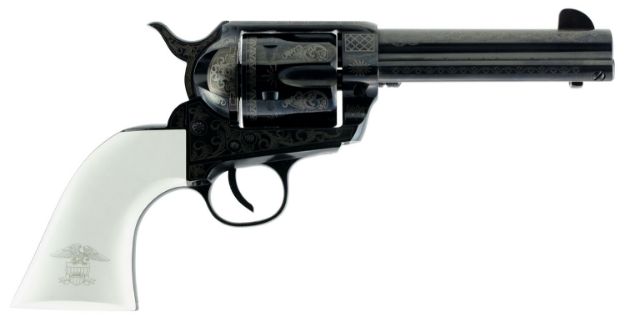 Picture of Traditions SAT73122LIB 1873 Liberty 45 Colt (LC) 6rd 4.75" Blued Engraved Steel White PVC Grip