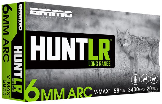 Picture of Ammo Inc 6ARC058VMXA20 Hunt Long Range 6mmARC 58gr V-Max 20 Per Box/10 Case