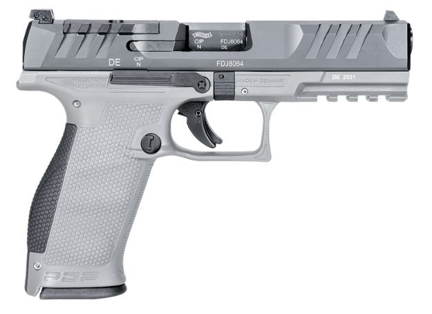 Picture of Walther Arms 2858371NP3 PDP  Full Size Frame 9mm Luger 18+1 4.50" Polygonal Rifling Barrel, Optic Ready/Serrated Stainless Steel Slide, Gray Polymer Frame w/Picatinny Rail, Ambidextrous