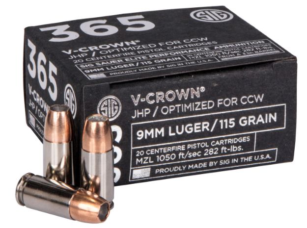 Picture of Sig Sauer E9MMA136520 Elite Performance 365 9mmLuger 115gr V-Crown Jacketed Hollow Point 20 Per Box/10 Case