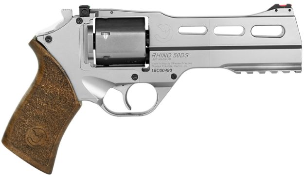 Picture of Chiappa Firearms CF340247 Rhino 50SAR *CA Compliant 357 Mag 6 Shot 5" Nickel-Plated Steel Barrel & Cylinder, Nickel-Plated Aluminum Frame & Barrel Shroud, Picatinny Rail, Walnut Grip