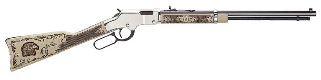 Picture of Henry H004AE Golden Boy Silver American Eagle Full Size 22 Short, 22 Long, 22 LR, 16 LR/21 Short, 20" Blued Barrel, Nickel-Plated Metal Finish & Ivory American Walnut Stock Right Hand