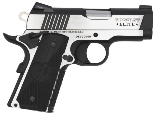 Picture of Colt Mfg O7080CE Combat Elite Commander Compact Frame .45 ACP 8+1, 3" Stainless Steel Barrel, Two-Tone Serrated Stainless Steel Slide & Frame w/Beavertail, Black Scalloped G10 Grip, Ambidextrous