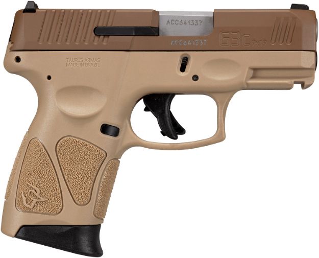 Picture of Taurus 1G3C93ETMA G3C *MA Compliant 9mm Luger 10+1 3.26" Matte Coyote Brown Barrel, Coyote Cerakote Serrated Steel Slide, Tan Polymer Frame w/Picatinny Rail, Tan Polymer Grips