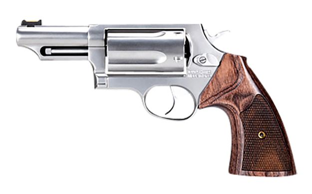 Picture of Taurus 2441EX039 Judge Executive Grade Medium Frame 45 Colt (LC) 410 Gauge 5rd 3" Hand Polished Satin Stainless Steel Barrel, Hand Polished Satin Stainless Steel Cylinder & Frame, Wood Grip