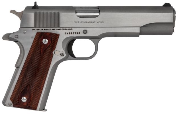 Picture of Colt Mfg O1911CSS 1911 Government 45 ACP 7+1 5" Stainless National Match Barrel, Serrated Stainless Steel Slide, Stainless Steel Frame w/Beavertail, Rosewood Grip, Right Hand