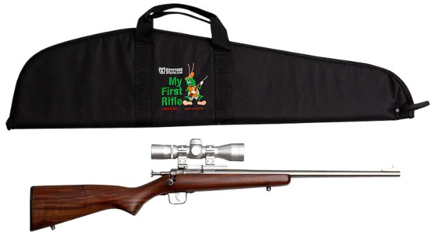 Picture of Crickett KSA2238BSC My First Rifle Package 22 S/L/LR Single Shot 16.10" Stainless Steel Barrel & Receiver, American Walnut Fixed Stock, 4x32 Scope