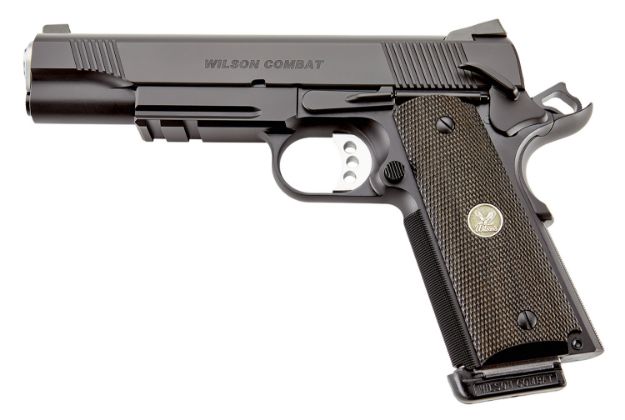 Picture of Wilson Combat CQBLRCAALLBLACK CQB *CA Compliant Full Size Frame 45 ACP 8+1 5" Carbon Steel Slide Diamond Wood w/ Pewter Medallions Grip