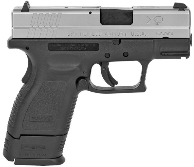 Picture of Springfield Armory XD9822 XD *CA Compliant Sub-Compact Frame 40 S&W 9+1, 3" Black Melonite Steel Barrel, Serrated Stainless Steel Slide, Black Polymer Frame w/Picatinny Rail