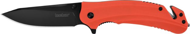 Picture of Kershaw 8650 Barricade  3.50" Folding Drop Point Plain Black Oxide 8Cr13MoV SS Blade Orange Glass-Filled Nylon Handle Features Glass Breaker Includes Pocket Clip