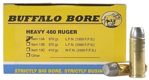 Picture of Buffalo Bore Ammunition 13A20 Heavy Strictly Business 480Ruger 370gr Lead Flat Nose 20 Per Box/12 Case