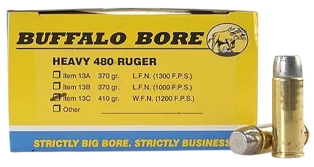 Picture of Buffalo Bore Ammunition 13C20 Heavy Strictly Business 480Ruger 410gr Wide Flat Nose 20 Per Box/12 Case