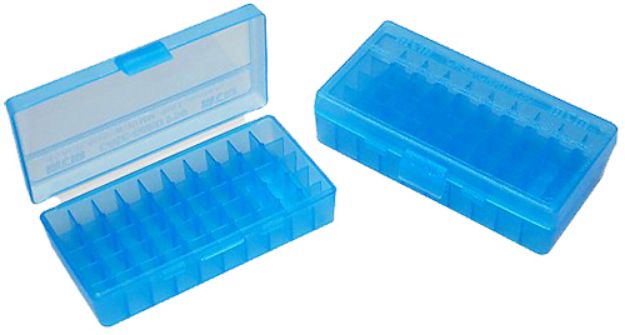 Picture of MTM Case-Gard P504524 Ammo Box Flip-Top Multi Caliber Handgun Clear Blue Polypropylene 50rd