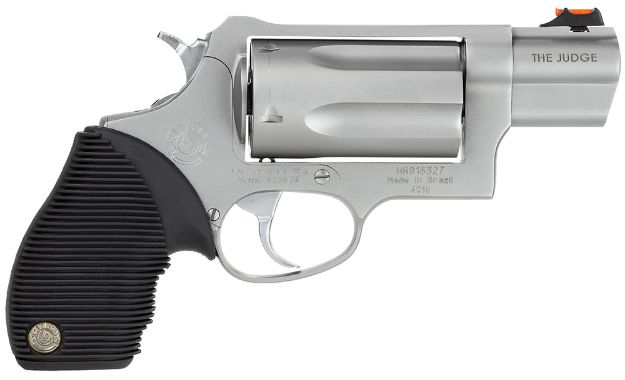 Picture of Taurus 2441039TC Judge Public Defender Small Frame 45 Colt (Long Colt)/ 410 Bore 5rd 2" Matte Stainless Steel Barrel, Cylinder & Frame, Black Ribber Grip, Transfer Bar Safety, Exposed Hammer