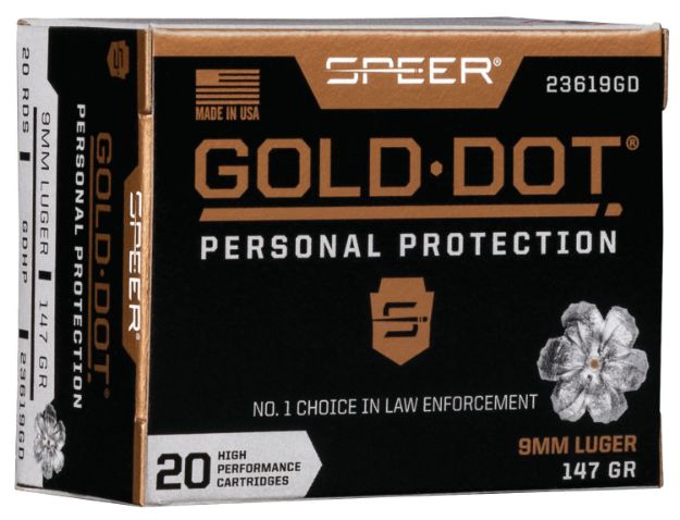 Picture of Speer 23619GD Gold Dot Personal Protection 9mmLuger 147gr Hollow Point 20 Per Box/10 Case