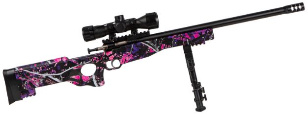 Picture of Crickett KSA2148 Precision Package 22 LR Caliber with 1rd Capacity, 16.12" Bull Barrel, Blued Metal Finish & Fixed Thumbhole Muddy Girl Synthetic Stock Right Hand (Youth) Includes Scope & Bipod