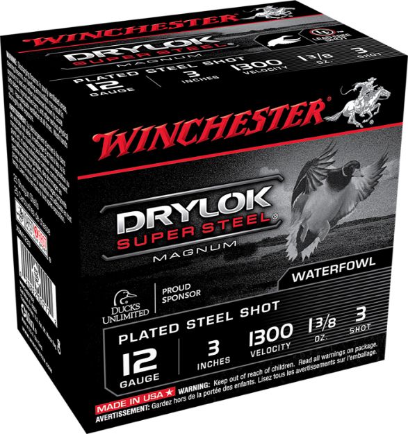 Picture of Winchester Ammo XSM1233 Drylok Super Steel Magnum 12Gauge 3" 1 3/8oz 3Shot 25 Per Box/10 Case