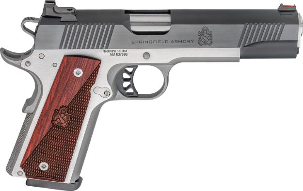 Picture of Springfield Armory PX9120L 1911 Ronin 45 ACP 8+1, 5" Stainless Match Grade Steel Barrel, Blued Serrated Carbon Steel Slide, Stainless Steel Frame w/Beavertail, Crossed Cannon Wood Grip