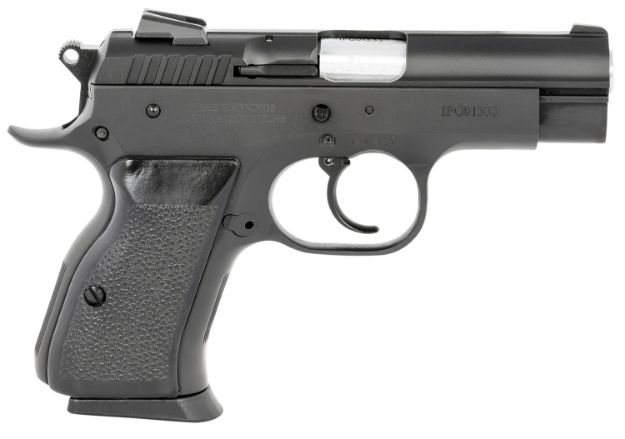 Picture of Tanfoglio TFCOMBATC9 Combat  Compact Frame 9mm Luger 13+1, 3.62" Stainless Steel Barrel, Black Serrated Steel Slide & Frame w/Beavertail, Black Polymer Grip