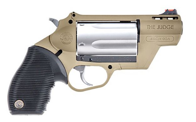 Picture of Taurus 2-441029FDE Judge Public Defender 45 Colt (LC)/410 Gauge 5rd 2.50" Flat Dark Earth Barrel & Frame Matte Stainless Cylinder Black Ribber Grip