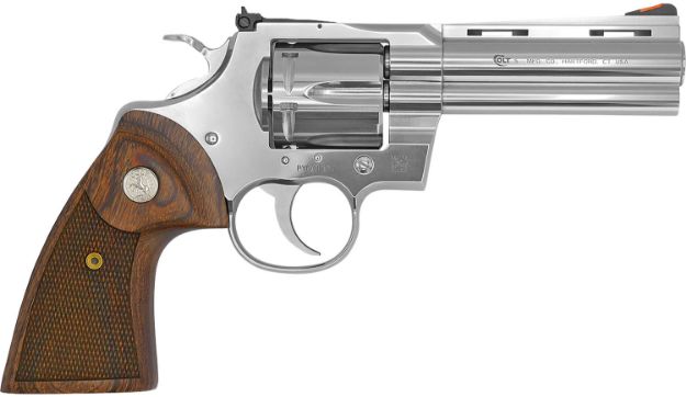 Picture of Colt Mfg PYTHONSP4WTS Python  38 Special/357 Mag 6 Shot 4.25" Stainless Vent Recessed Target/Vent Rib Barrel, Cylinder & Frame, Walnut w/Colt Medallion Grip