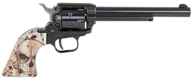 Picture of Heritage Mfg RR22B6DMH Rough Rider Dead Man's Hand 22 LR 6 Shot, 6.50" Black Steel Barrel, Black Zinc Alloy Frame, Black Cylinder, Dead Man's Hand Ivory Grip, Hammer/Thumb Safety, Exposed Hammer