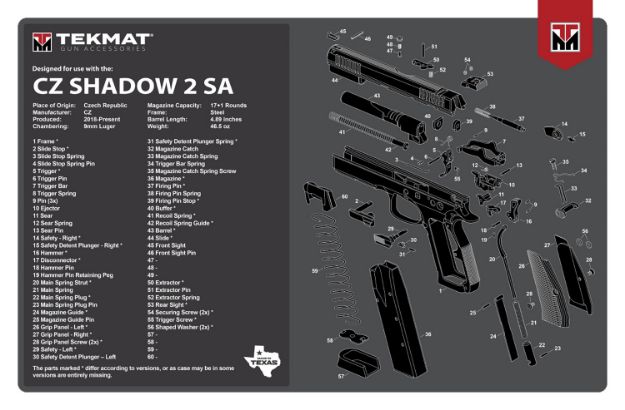 Picture of TekMat TEKR17CZSHDW2 CZ Shadow 2 SA Cleaning Mat CZ-75 Shadow 2 SA Parts Diagram 11" x 17"