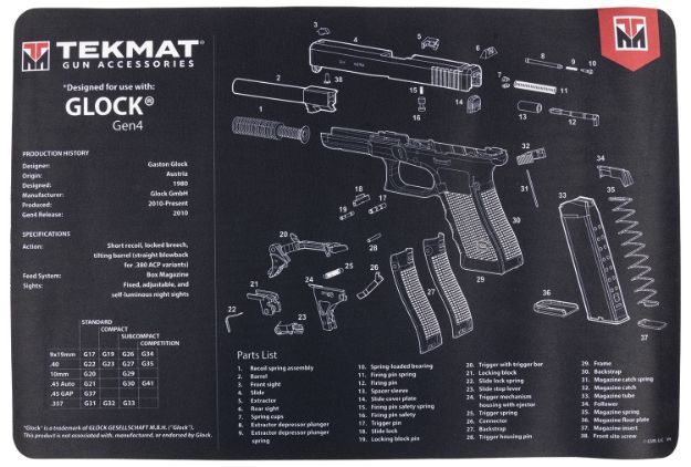 Picture of TekMat TEKR17GLOCKG4 Glock Gen4 Cleaning Mat Glock Gen4 Parts Diagram 11" x 17"