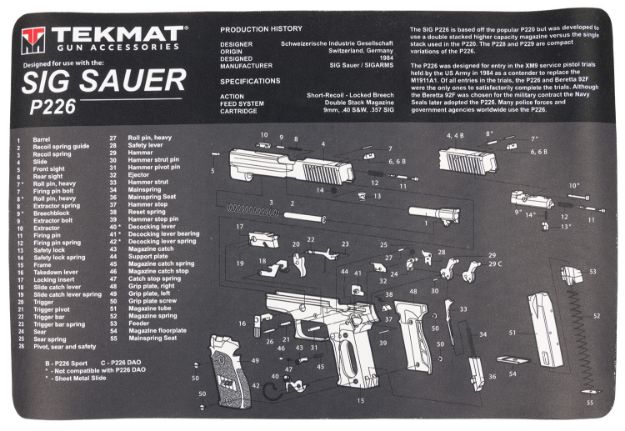 Picture of TekMat TEKR17SIGP226 Sig Sauer P226 Cleaning Mat Sig P226 Parts Diagram 11" x 17"