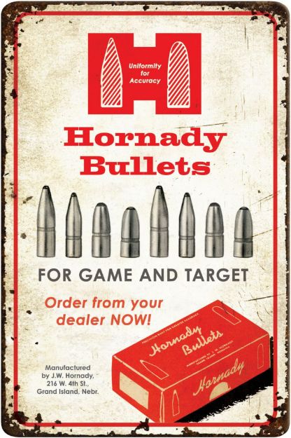 Picture of Hornady 99145 Bullets Tin Sign Rustic Red White Aluminum 12" x 18"