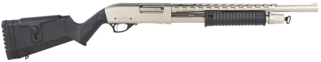 Picture of Rock Island AGM5 All Generations  12 Gauge Pump 3" 5+1 18.50" with Heat Shield, Nickel Barrel/Rec, Black Synthetic Furniture, Adj. Comb Stock