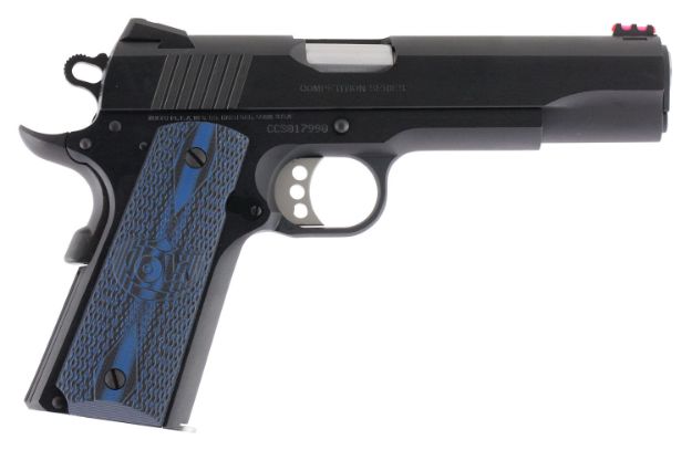 Picture of Colt Mfg O1970CCS Competition Government 45 ACP 8+1 5" Stainless National Match Barrel, Blued Serrated Carbon Steel Slide & Frame w/Beavertail, Blue Scalloped G10 Grip, Ambidextrous