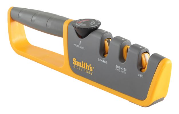 Picture of Smiths Products 50264 Adjustable Angle Pull-Thru Sharpener Hand Held Fine, Coarse Ceramic, Diamond Sharpener Rubber Handle Gray