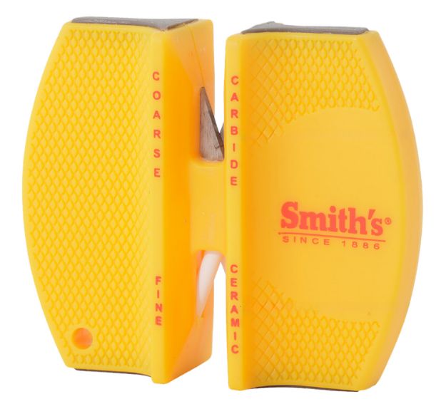 Picture of Smiths Products CCKS Knife Sharpener 2-Step Fine, Coarse Carbide, Ceramic Sharpener Rubber Handle Yellow