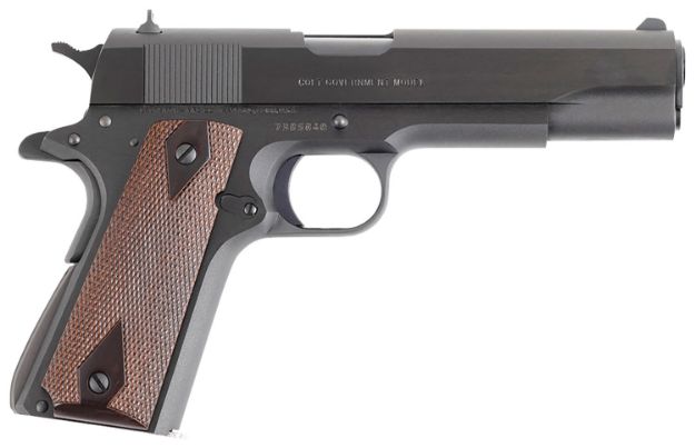 Picture of Colt Mfg O1970A1CS Government Series 70 45 ACP 7+1 5" Black National Match Barrel, Blued Serrated Steel Slide & Frame w/Beavertail, Rosewood Grip, Ambidextrous