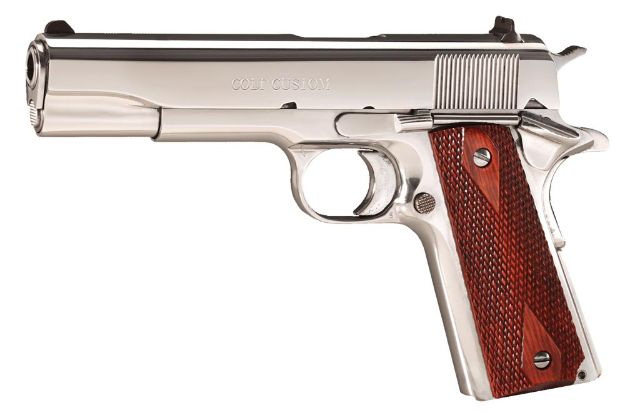 Picture of Colt Mfg O2071ELC2 Custom Government 38 Super 9+1 5" Stainless National Match Barrel, High Polished Stainless Steel Serrated Slide & Frame w/Beavertail, Rosewood Grip, Ambidextrous