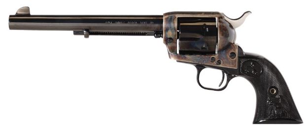 Picture of Colt Mfg P1870 Single Action Army Peacemaker 45 Colt (LC) 6 Shot 7.50" Blued Barrel & Cylinder, Color Case Hardened Frame, Black Polymer Grip