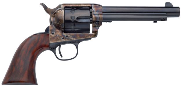 Picture of Taylors & Company 550805 1873 Cattleman 22 LR Caliber with 4.75" Blued Finish Barrel, 12rd Capacity Blued Finish Cylinder, Color Case Hardened Finish Steel Frame & Walnut Grip