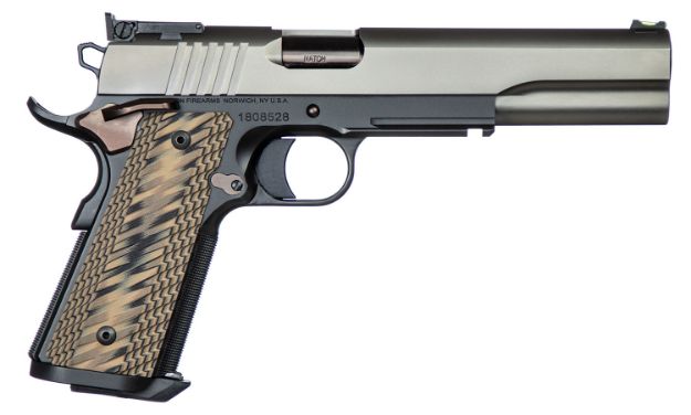 Picture of Dan Wesson 01852 Kodiak  10mm Auto Caliber with 6.03" Bull Barrel, 8+1 Capacity, Tri-Tone Black Finish Picatinny Rail & Beavertail Frame, Serrated Matte Gray Slide & Brown G10 Grip