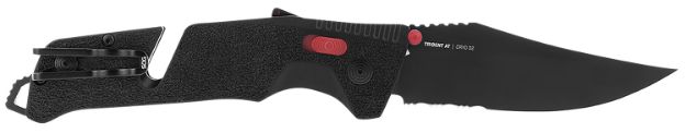 Picture of S.O.G SOG11120241 Trident AT 3.70" Folding Clip Point Part Serrated Black TiNi Cryo D2 Steel Blade/Black w/Red Accents GRN Handle Features Line Cutter/Glass Breaker