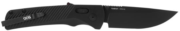 Picture of S.O.G SOG11180141 Flash AT 3.45" Folding Plain Black TiNi Cryo D2 Steel Blade/ Blackout GRN Handle Includes Pocket Clip