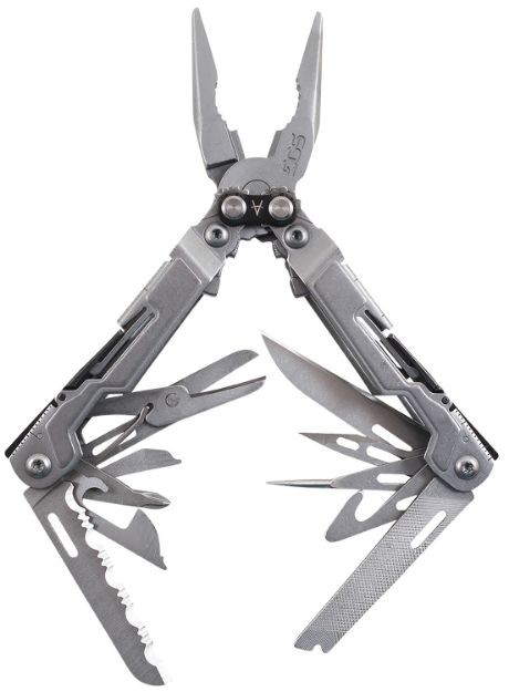 Picture of S.O.G SOG-PP1001-CP PowerPint  Stonewashed Stainless Steel 5Cr15MoV Stainless Steel Long Features 18 Tools