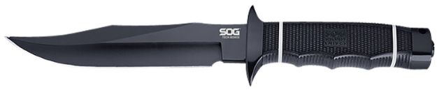 Picture of S.O.G SOGS10BK Tech Bowie  6.40" Fixed Plain Clip Point Black Hardcased TiNi AUS8 SS Blade/ Black w/ White "SOG" Logo Kraton Handle